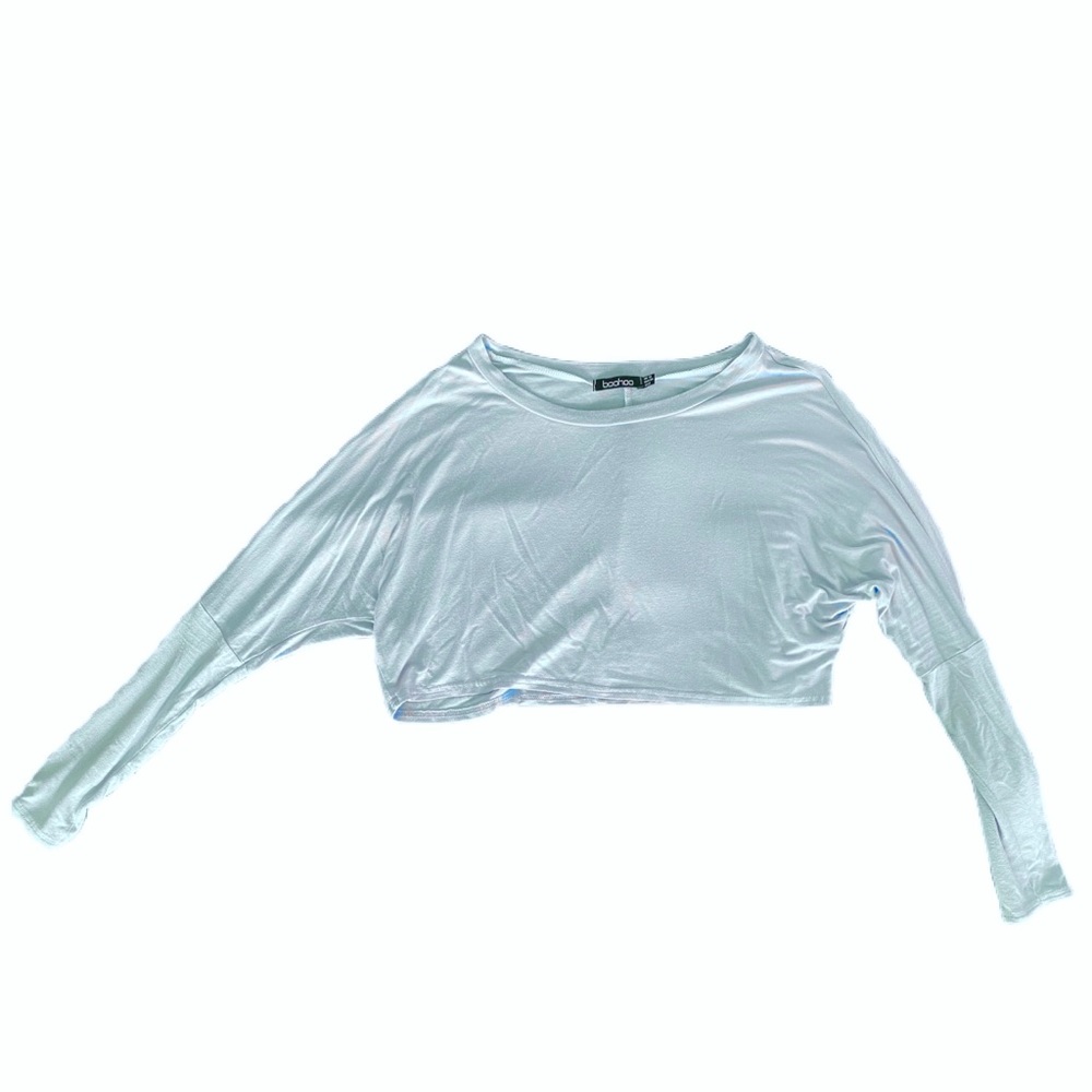 Boohoo Baby Blue Long Sleeve Crop Top